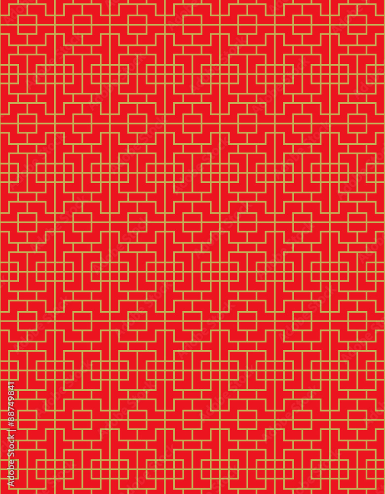 Fototapeta premium Golden seamless Vintage Chinese style window tracery diamond geometry pattern background.