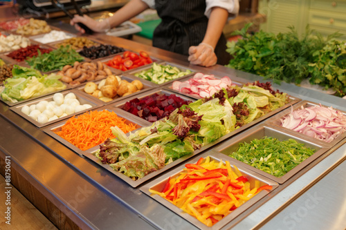 Photography Salad bar with various fresh vegetables