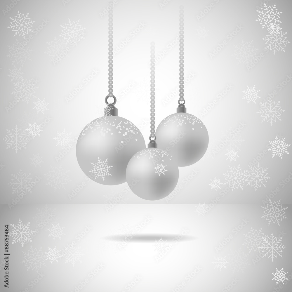 Set of three silver christmas balls with snowflakes Set of three silver christmas balls with snowflakes