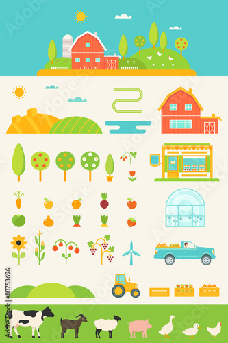 Fototapeta Naklejka Na Ścianę i Meble -  Eco-friendly Agriculture and Farming Infographics Elements Set. Locally Grown Food