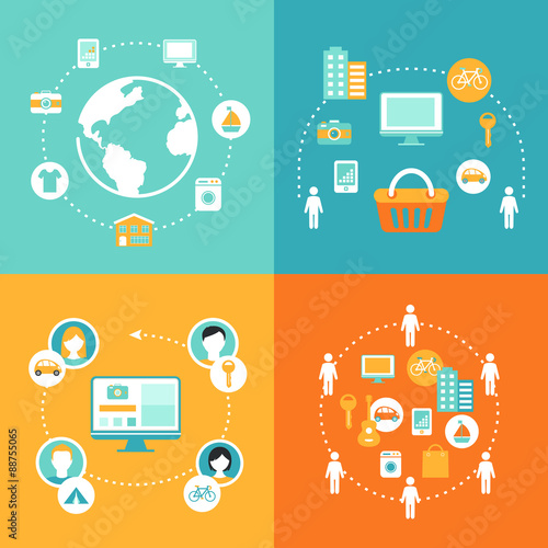 Sharing Economy and Collaborative Consumption Concept Illustrations Set