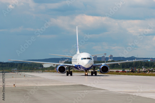 modern aircraft on the runway