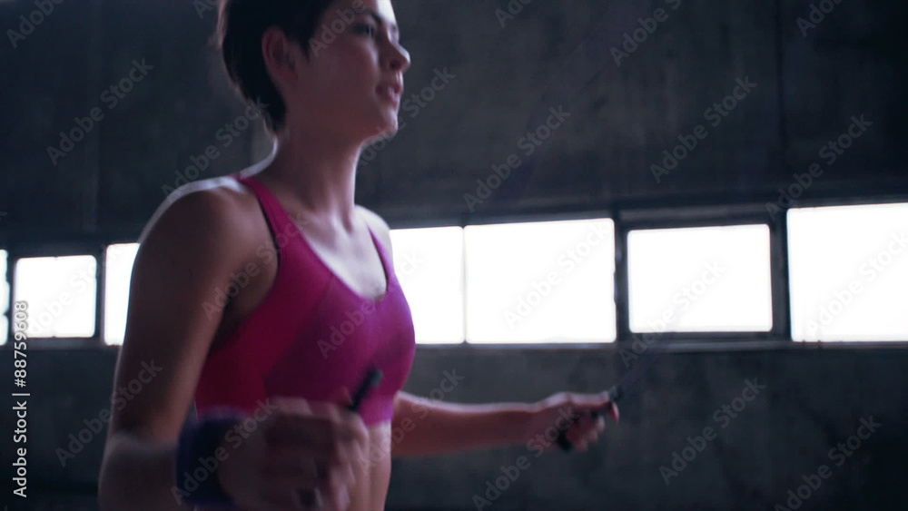 Girl skipping with a jump rope for exercise Girl skipping with a jump rope for exercise