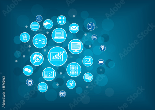 Big data analytics background concept. Blue circles and bubbles as vector illustration.
