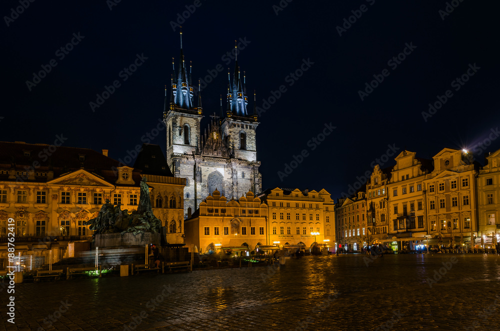 Prag city square at night, Czech republic