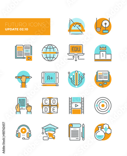 Education technology line icons