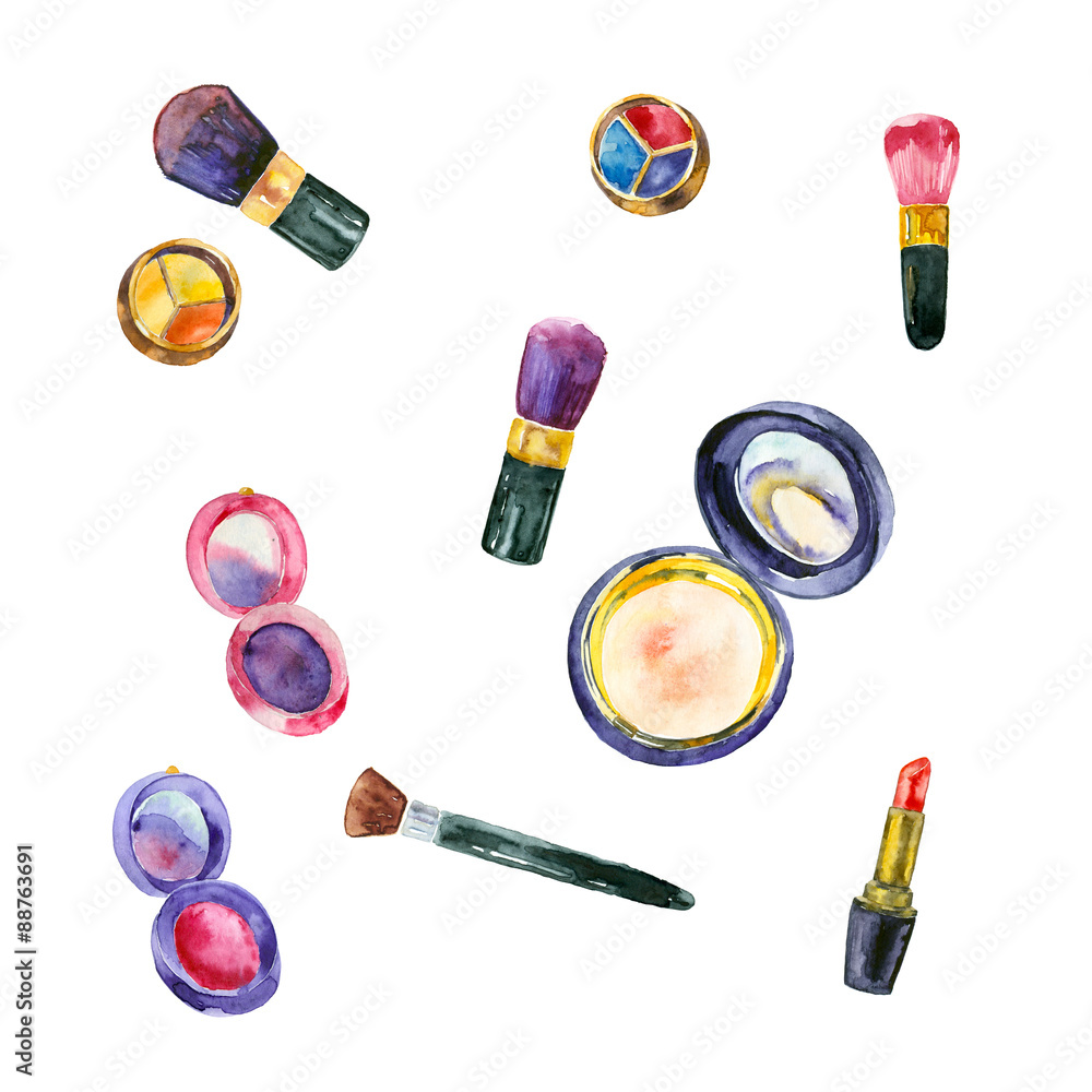 Fototapeta premium Set of watercolor cosmetics