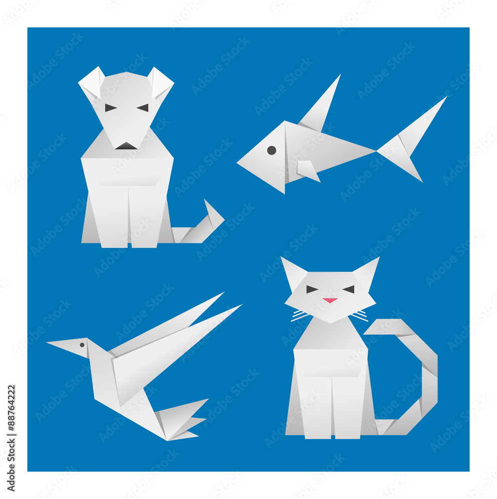 Paper Origami Animals Stock Vector | Adobe Stock