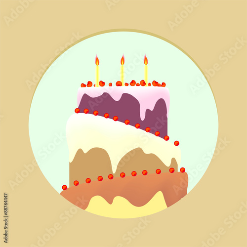 Birthday cake with topping a blue circle and gold background