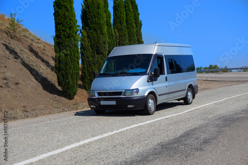 minibus goes on mountain road
