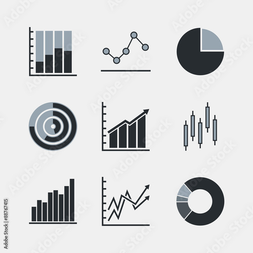 Line chart and diagram duotone icons. Isolated on white background. Vector illustration.