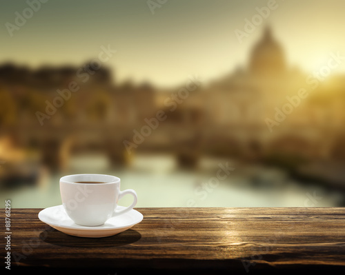 Canvas Print cup of coffee and St Peter Basilica in Vatican