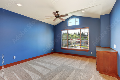 Large unfurnished room with blue interior.