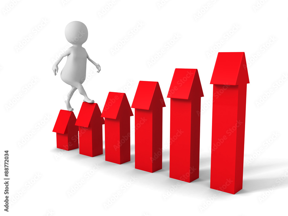 White 3d Man Steps Up To Success On Stairs Red Arrows White 3d Man Steps Up To Success On Stairs Red Arrows