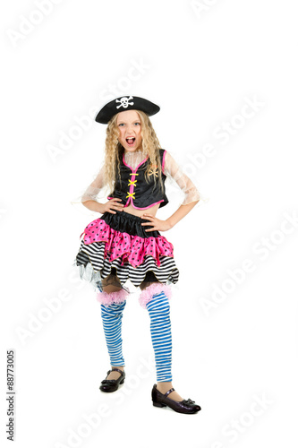 Girl seven years old wearing a pirate costume carnival