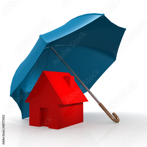 Red house under blue umbrella © tang90246