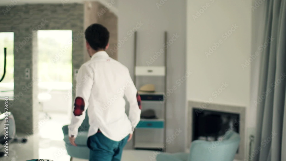 Angry man talking to camera and walking away
