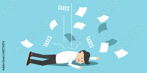 Business man bankrupt and falling down because of taxes