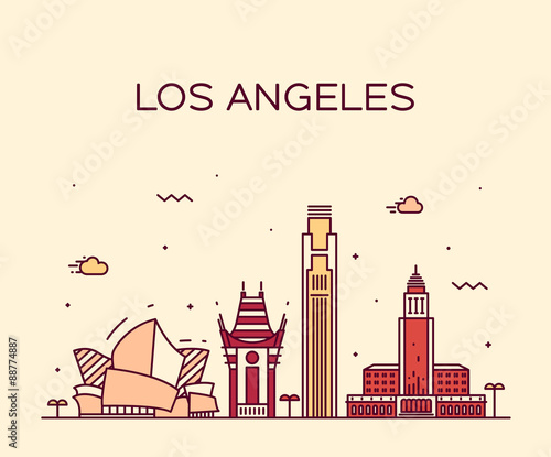 Los Angeles skyline vector illustration linear