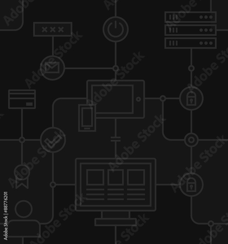 Internet Security Seamless Pattern on a Dark Background. Vector Flat Illustration.
