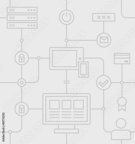 Internet Security Seamless Pattern on a Grey Background. Vector Flat Illustration.