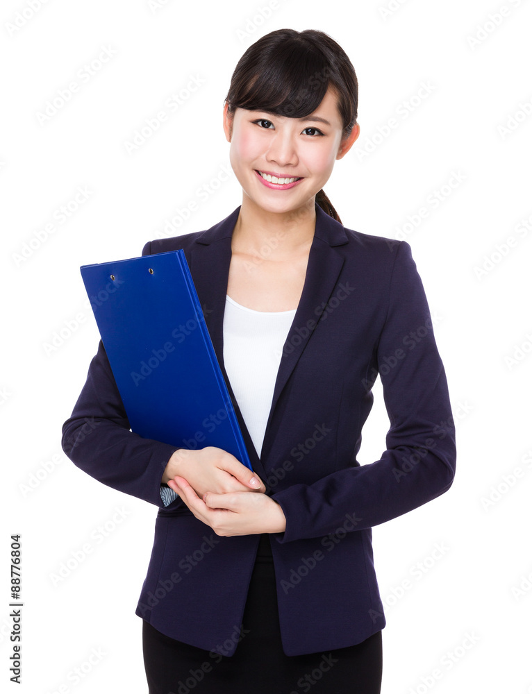 Asian young Businesswoman hold with clipboard Asian young Businesswoman hold with clipboard