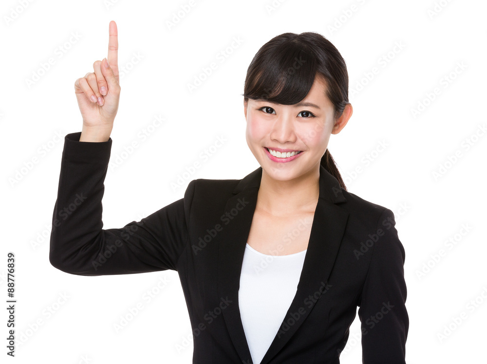 Asian Businesswoman with finger showing up Asian Businesswoman with finger showing up