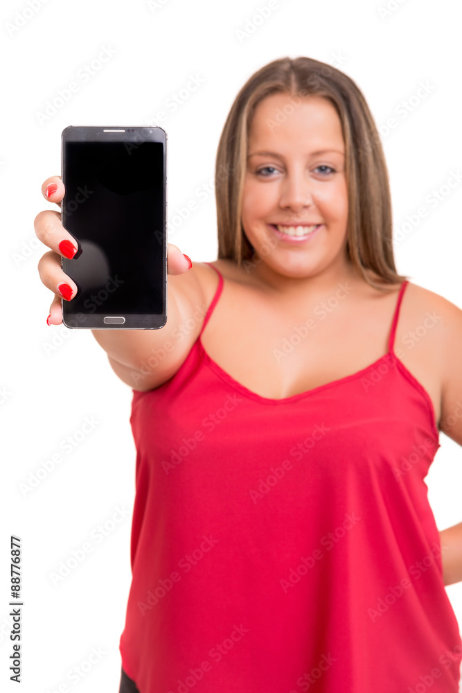 Large woman at the phone