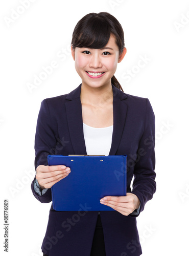 Businesswoman hold with clipboard