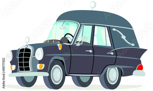 Caricatura Mercedes Benz W110-190D Binz fúnebre negro vista frontal y lateral