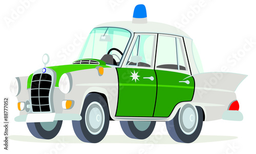 Caricatura Mercedes Benz W110-190D policía alemana vista frontal y lateral