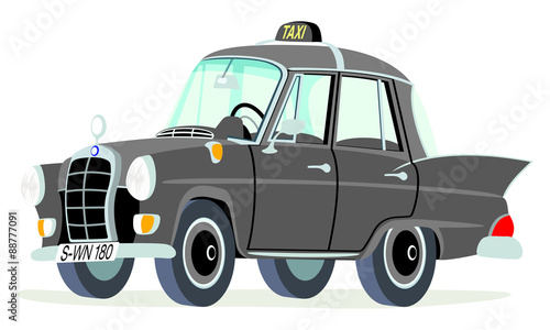 Quadro em tela Caricatura Mercedes Benz W110-190D taxi Alemania negro vista frontal y lateral