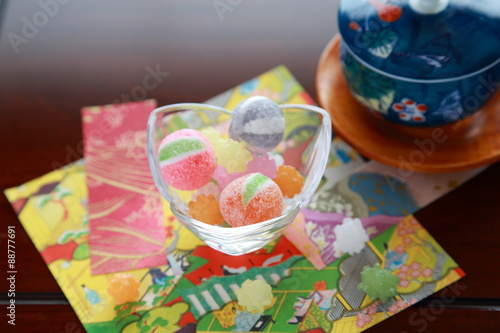 Japanese candies.They are called    Amedama  and    Konpeitoh   . It s multicolored and includes the pretty design. It s popular with Japanese children from the old days.