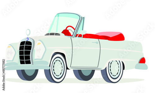 Caricatura Mercedes Benz W111-220SE convertible blanco vista frontal y lateral