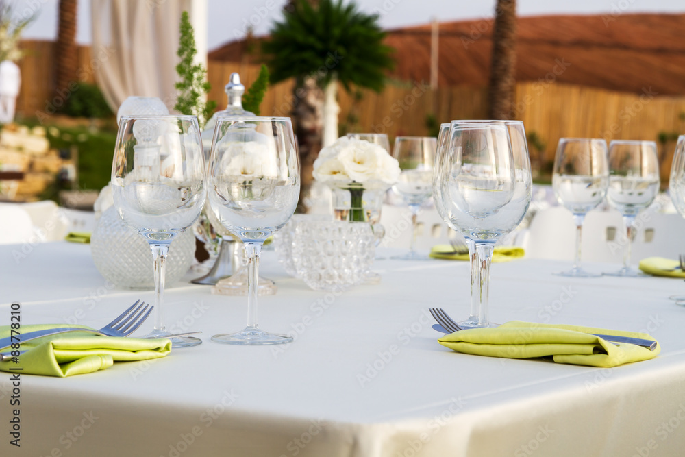 Festively decorated table .