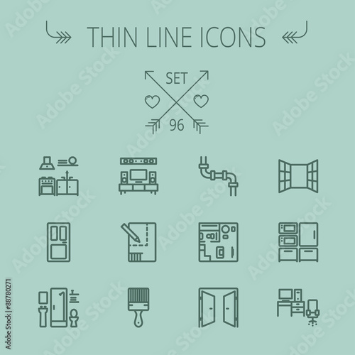Construction thin line icon set