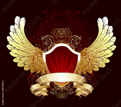 red shield with golden wings
