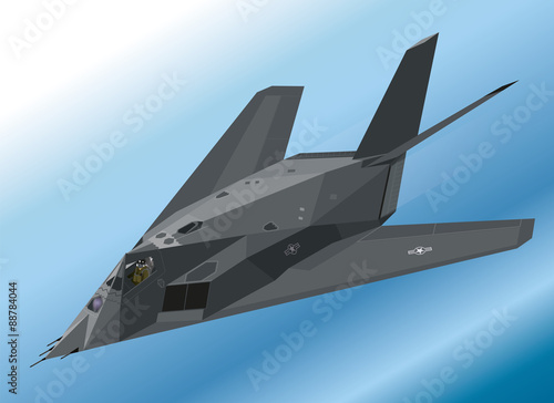 Detailed Isometric Illustration of an F-117 Nighthawk Stealth Fighter Airborne