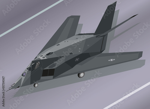 Detailed Isometric Illustration of an F-117 Nighthawk Stealth Fighter on the Ground
