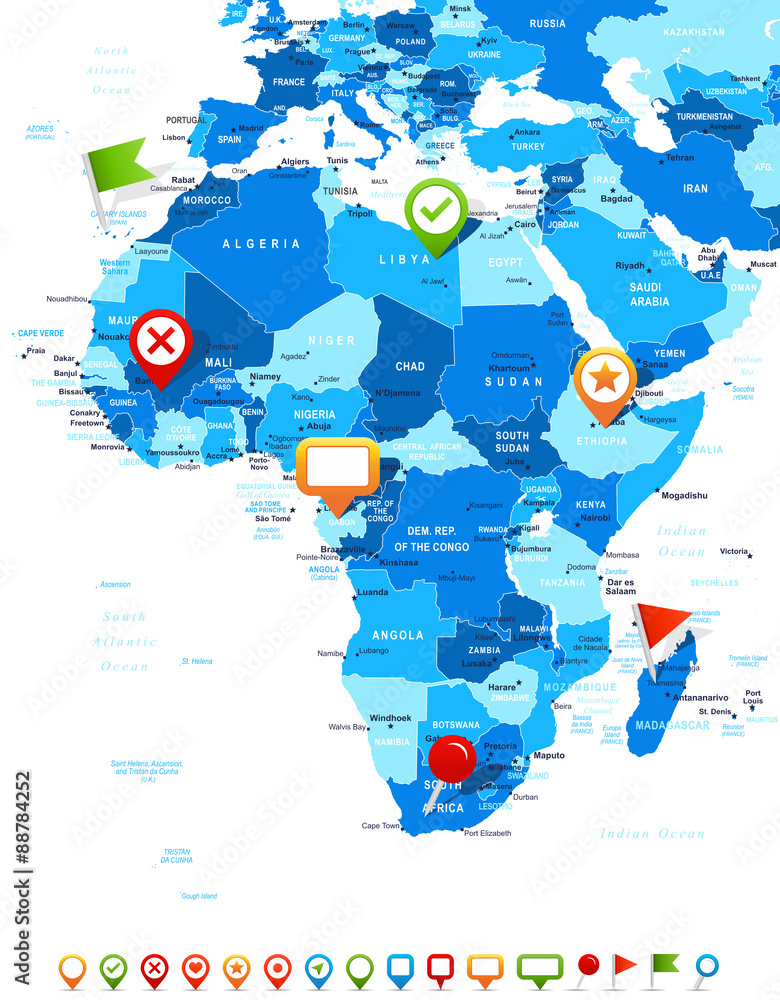 Africa - map and navigation icons - illustration. Africa - map and navigation icons - illustration.