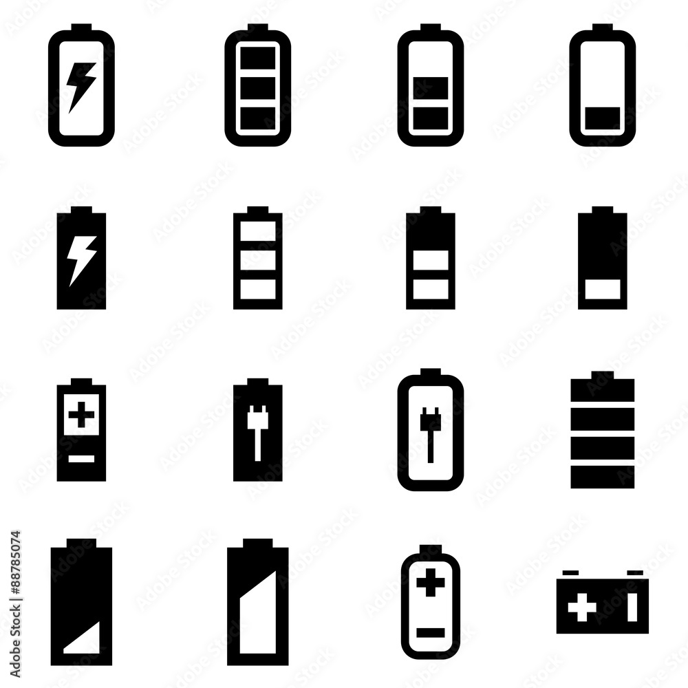Vector black battery icon set Vector black battery icon set