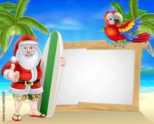 Surf Board Santa Tropical Beach Sign