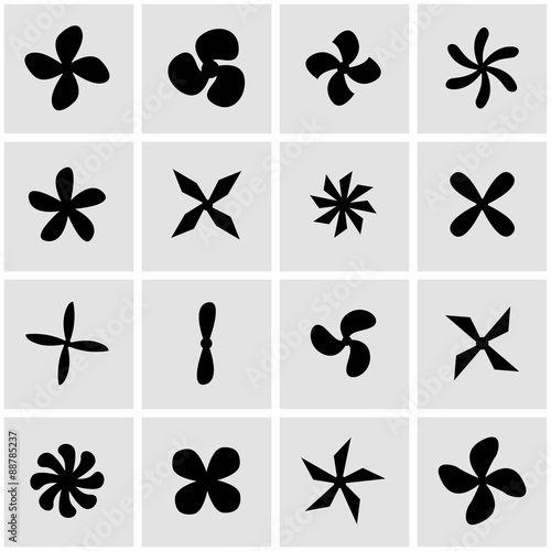 Vector black fans and propellers icon set