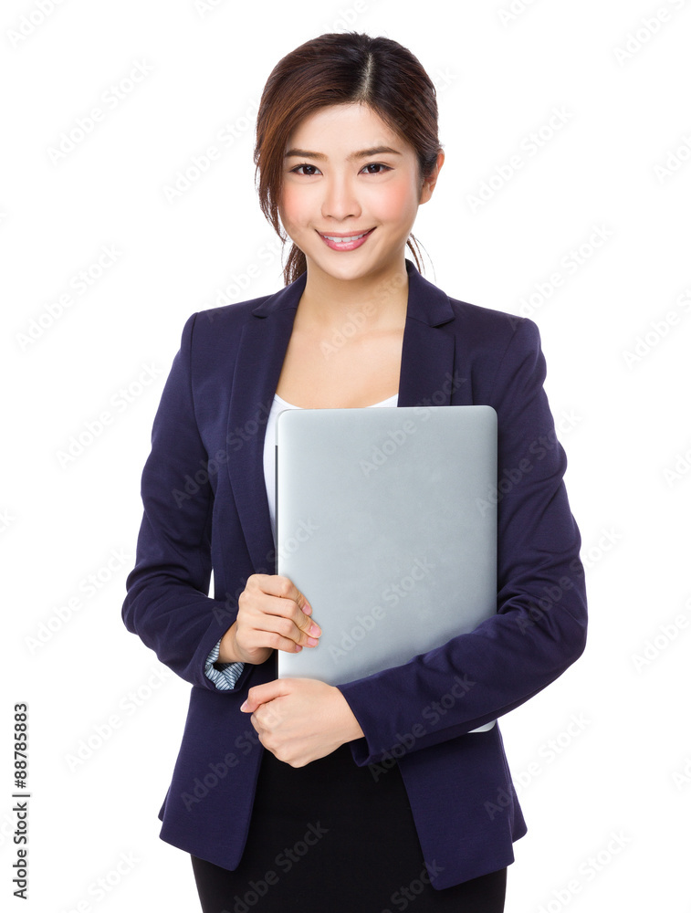Asian businesswoman hold with laptop computer Asian businesswoman hold with laptop computer