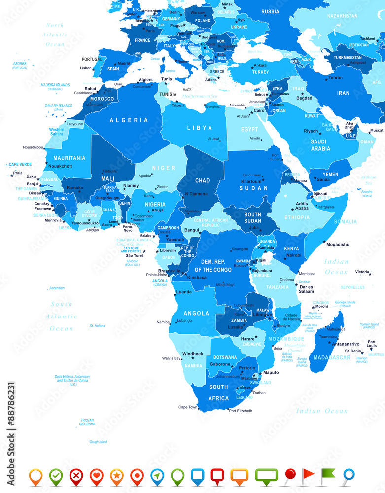 Africa - map and navigation icons- highly detailed vector illustration ...