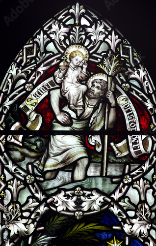 Obraz na płótnie Saint Christopher with baby Jesus on his shoulder (stained glass)