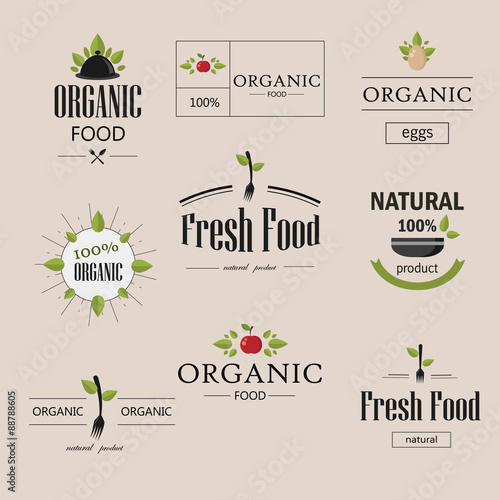 Organic natural food vector logotypes set. Labels and badges set