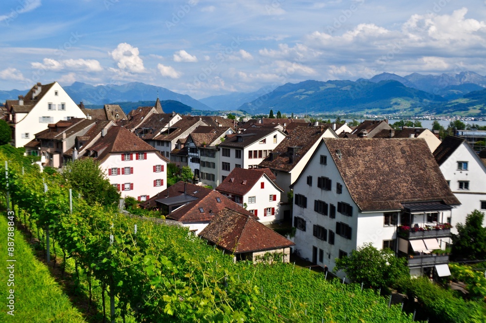 Blick auf Altstadt von Rapperswil am Zürichsee