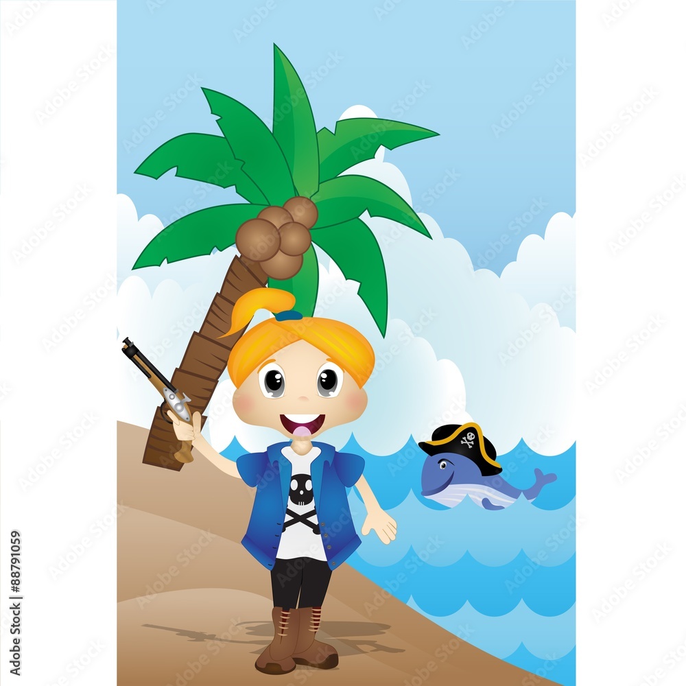 Little Pirate on Beach Cartoon