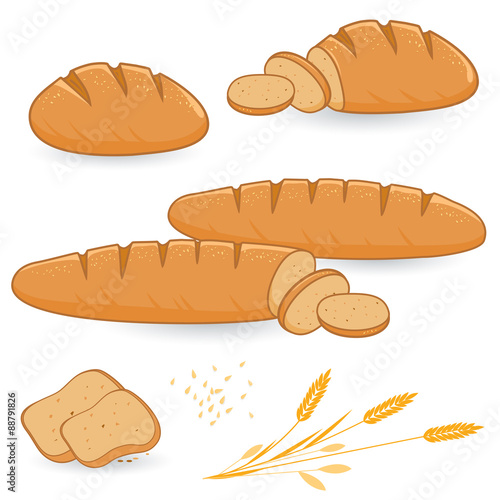 Loafs of bread and sliced bread collection. Vector illustration